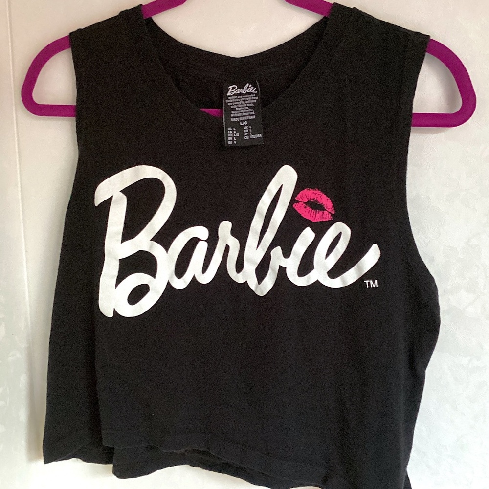 Black sleeveless Cropped Barbie T-Shirt